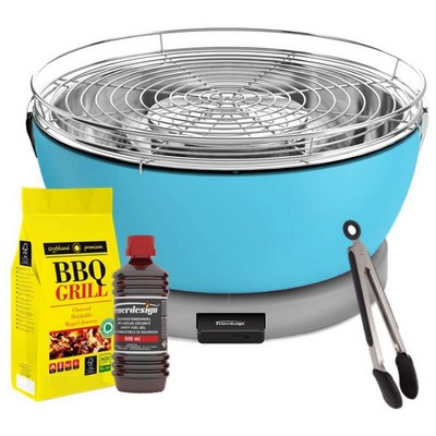 Feuerdesign vesuvio grill azzurro - kit con gel accensione + carbonella 3 kg + pinza 